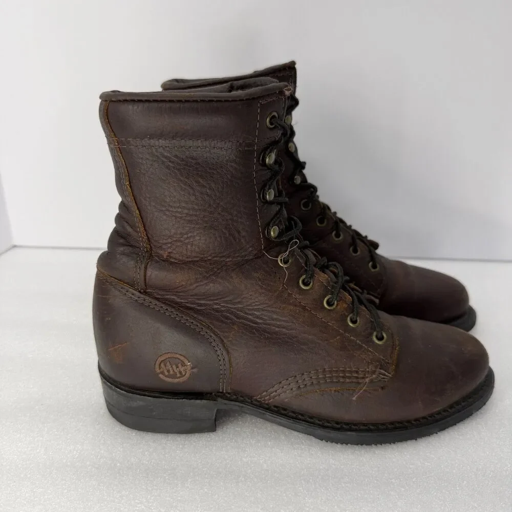 Double H Boots Men 7 Brown Leather Lacer Western Work USA Made Oil Resistant
